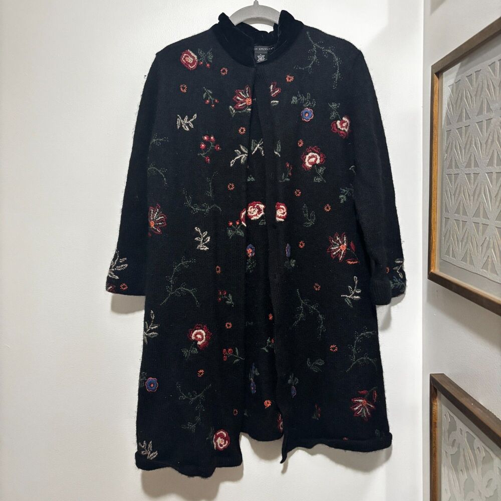 Sarah Spencer Embroidered Wool Long Jacket Coat Artsy Whimsigoth L‎